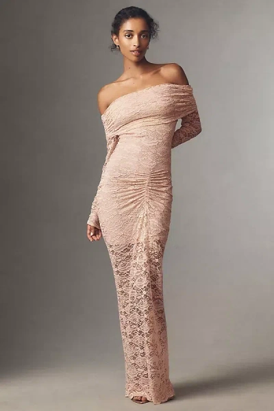 Ronny Kobo Yessenia Off-the-shoulder Long-sleeve Lace Maxi Dress In Pink