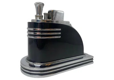 Pre-owned Ronson Art Deco  Streamline Moderne Black Lacquered Touch Tip Table Lighter