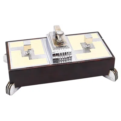 Pre-owned Ronson Art Metal Works Ronson 1935 Machine Age Brown Lacquer Desk Double Box Touch Tip Striker