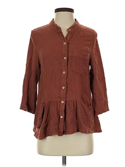 Pre-owned Roolee 3/4 Sleeve Button Down Shirt In Brown