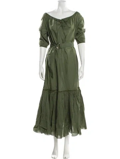 Pre-owned Room 502 Tie Neck Long Dress In Green