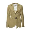 Room 52 Amal Single-breasted Mustard Viscose And Linen Blazer In Green