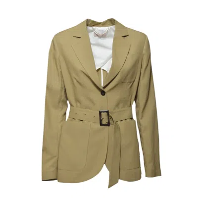 Room 52 Amal Single-breasted Mustard Viscose And Linen Blazer In Green