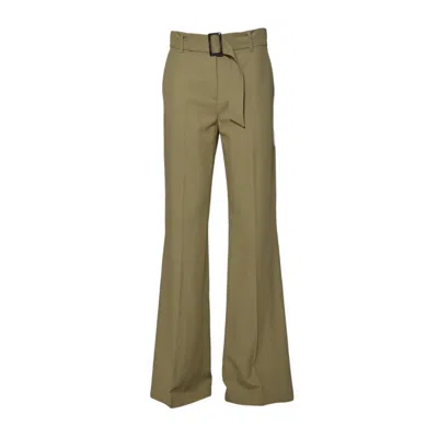 Room 52 Bianca Mustard Viscose And Linen Trousers In Brown