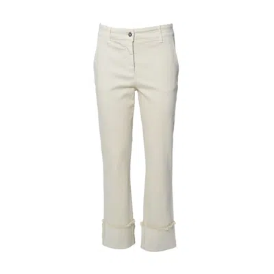 Room 52 Vida Beige Cotton Denim Trousers In White