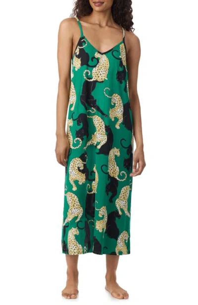 Room Service Pjs Low Back Stretch Satin Chemise In Green