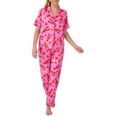 Room Service Pjs Piped Print Pajamas In Pink