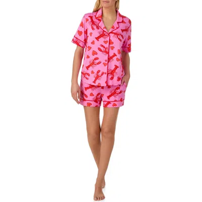 Room Service Pjs Piped Print Short Pajamas In Pink