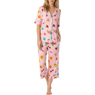 Room Service Pjs Print Crop Pajamas In Pink