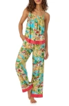 Room Service Pjs Print Long Pajamas In Turquoise Multi
