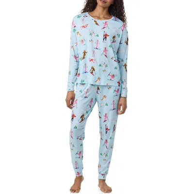 Room Service Pjs Print Long Sleeve Pajamas In Blue
