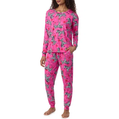 Room Service Pjs Print Long Sleeve Pajamas In Pink