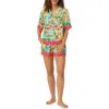 Room Service Pjs Print Short Pajamas In Aqua Multi