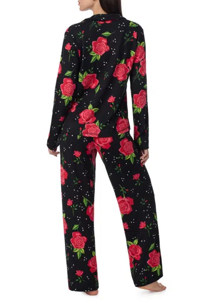 Room Service Pjs Rose Print Pajamas In Black