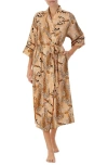 Room Service Pjs Satin Robe In Tan/flor