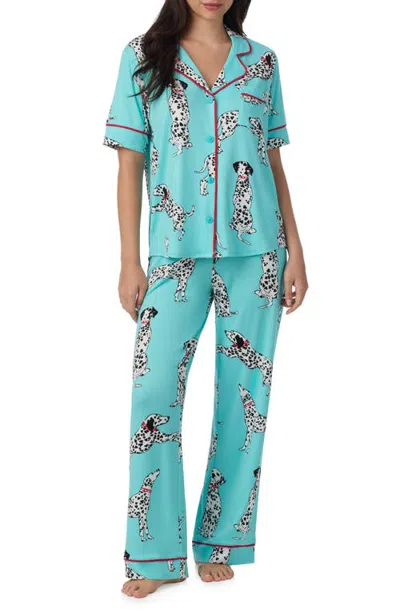 Room Service Pjs Short Sleeve Notch Collar Pajama Set In Blue