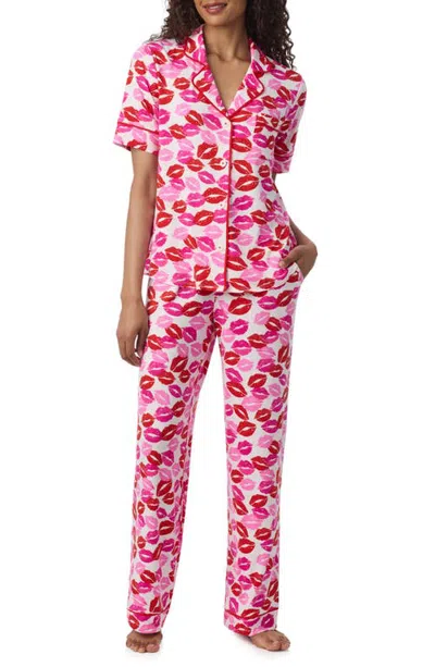 Room Service Pjs Short Sleeve Notch Collar Pajama Set In Pink