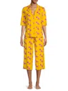 Room Service Women's 2-piece Graphic Cropped Pajama Set In Yellow Multi