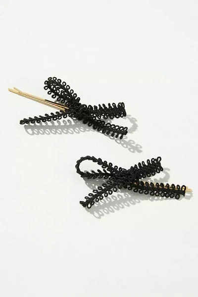 Room Shop Lace Bow Bobby Pins, Set Of 2 In Black