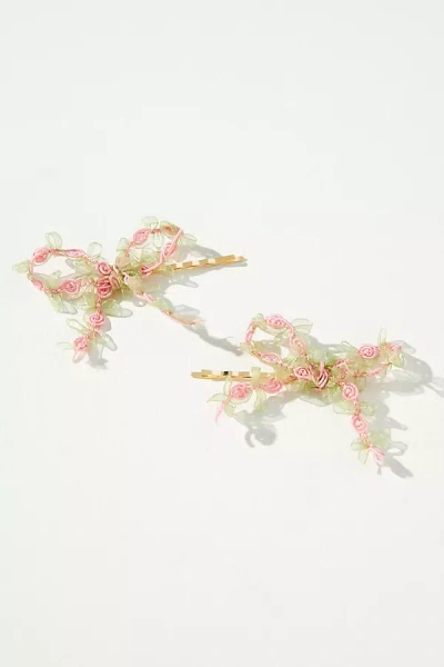 Room Shop Lace Bow Bobby Pins, Set Of 2 In Pink