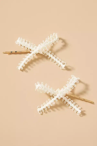 Room Shop Lace Bow Bobby Pins, Set Of 2 In White