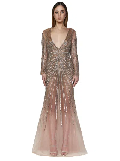 Room76 Crystal And Gold-bead Embroidered Dress In Brown