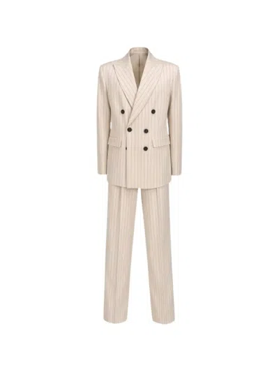 Room76 Double-breasted Pinstripe-pattern Suit In Neutral