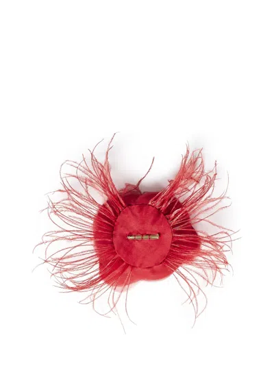 Room76 Feather-trimmed 3d Georgette Rose Hair Clip In Red