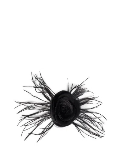 Room76 Georgette Rose With Feathers Hair Brooch In Black