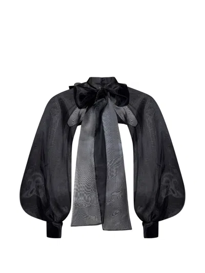 Room76 Lavallière Puff-sleeve Shirt In Black