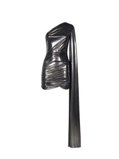 Room76 One-shoulder Metallic Mini Dress In Silver