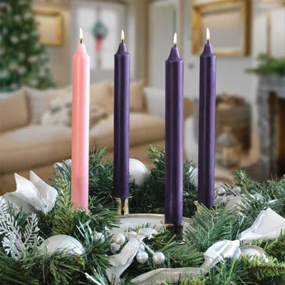 Root Candles Advent Unscented Taper Candle In Pink;purple