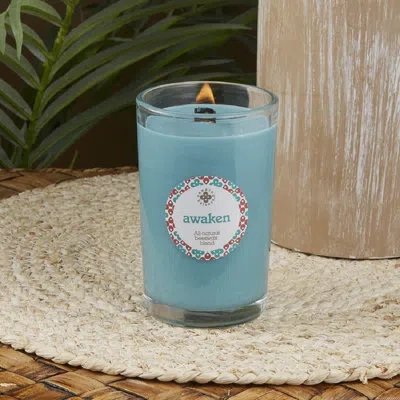 Root Candles Seeking Balance Awaken Basil And Lime Scented Jar Candle In Blue