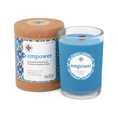 Root Candles Seeking Balance Empower - Lavandin & Patchouli Aromatherapy Candle - 6.5 oz In Blue