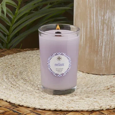 Root Candles Seeking Balance Relax Geranium Lavender Scented Jar Candle In Purple
