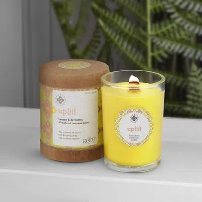 Root Candles Seeking Balance Uplift Lemon And Bergamont Scented Jar Candle In Yellow