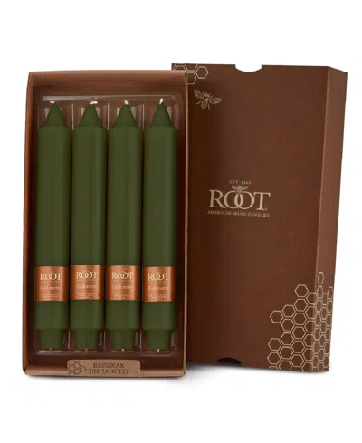 Root Candles Smooth Collenette 9" Taper Candle Set, 4 Piece In Dark Olive