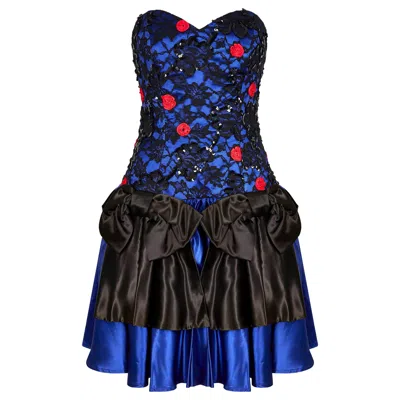 Pre-owned Roots 1980s  Blue Lace Cocktail Dress With Bow Detail