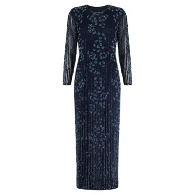 Pre-owned Roots 1990s  Navy And Blue Sequin Long-sleeve Maxi-dress