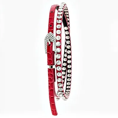 Rope & Spurs Women's Skinny Crystal Belt In Red In Gold