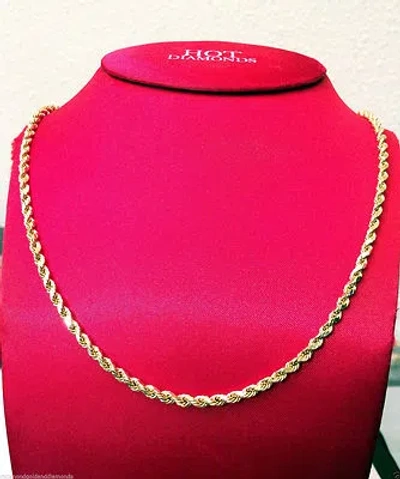 Pre-owned Rope Chain Real Men Women 14k Yellow Gold Chain Hollow Rope Necklace 4mm 18" 18 Inch Hallow