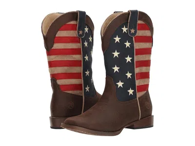 Roper American Patriot (big Kid) Cowboy Boots Brown Faux Leather Vamp Stars & Stripes Shaft : 7 Big Kid M,