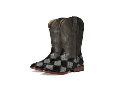 Roper Bird Blocks (big Kid) Cowboy Boots Black/grey Faux Ostrich Patchwork Vamp : 7 Big Kid M, Synthetic