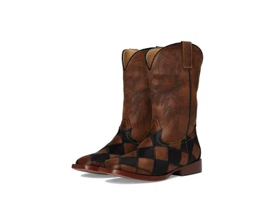 Roper Bird Blocks (big Kid) Cowboy Boots Black/tan Faux Leather Patchwork Vamp : 5 Big Kid M, Synthetic