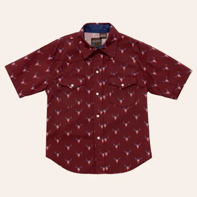 Roper Kids' Boy's Burgundy American Steer Skull Print Pearl Snap Western Shirt In Brown