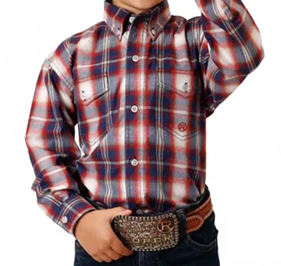 Roper Kids' Boys' Woven Plaid Shirt In Red, Black, & White In Multi