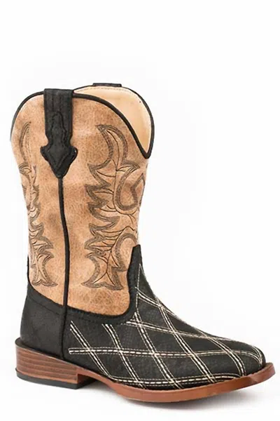 Roper Kids' Boy's Cross Cut Square Toe Boots In Brown In Multi