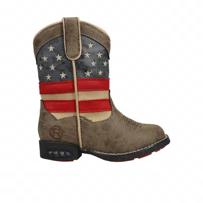 Roper Boy's Faux Leather Patriot Light Up Boots In Blue/brown/red In Multi