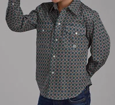 Roper Kids' Boy's Long Sleeve Amarillo Acorn Foulard Snap Shirt In Multi In Gray