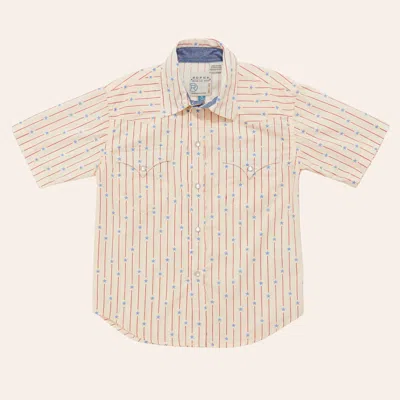 Roper Boy's White American Star & Stripe Print Pearl Snap Western Shirt In Nude